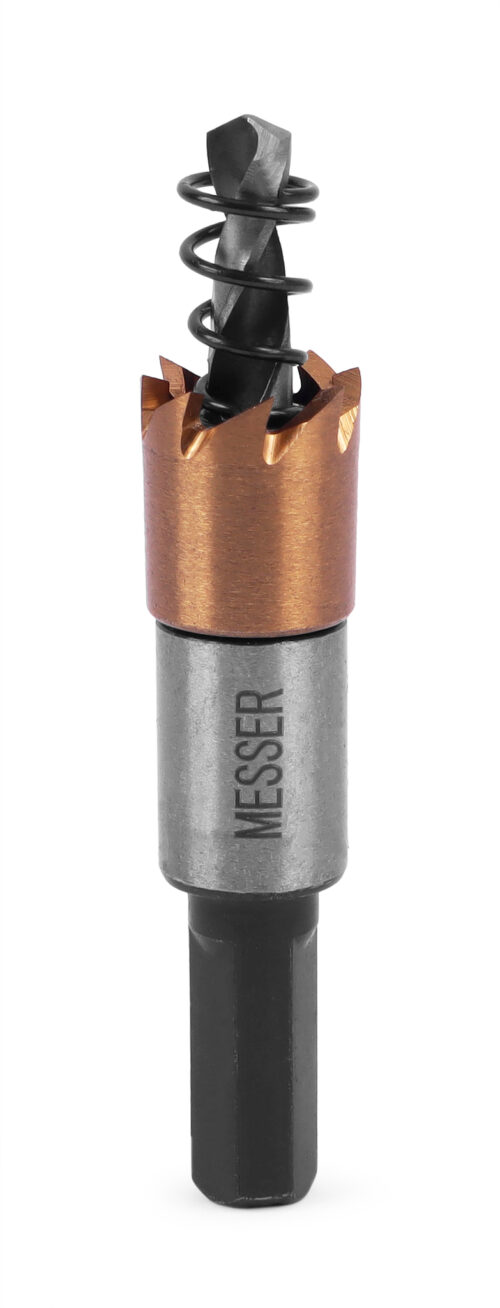 HSS-TiN коронка MESSER 14мм с центр. сверлом и толкающей пружиной для лист. материала до 2 мм ц/х