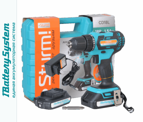 Аккумуляторный шуруповерт Sturm! CD18L 1BatterySystem